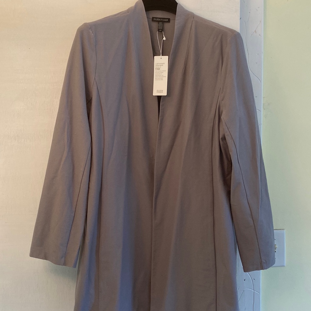 Eileen Fisher Long Jacket In Zinc Lightweight Washable Stretchcrepenew Withtags